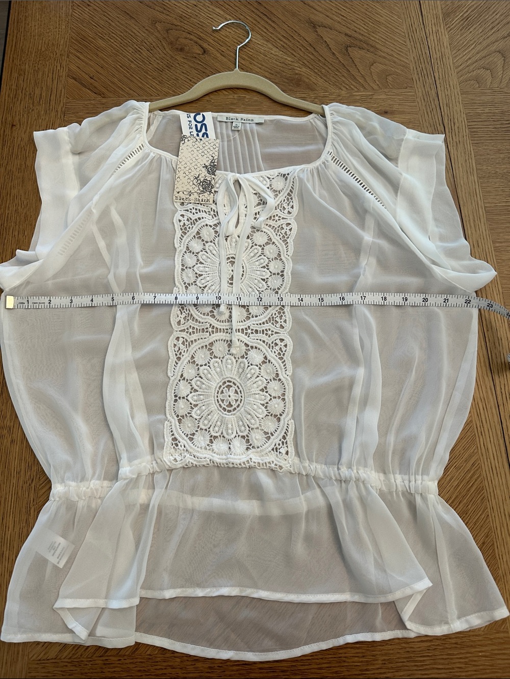 Black Rainn White Crochet-Front Sheer Tunic